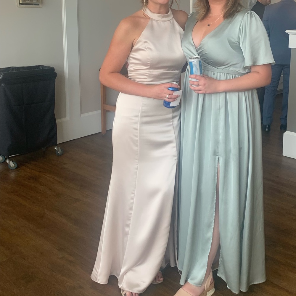 Satin cream halter dress - Amsale bridesmaid